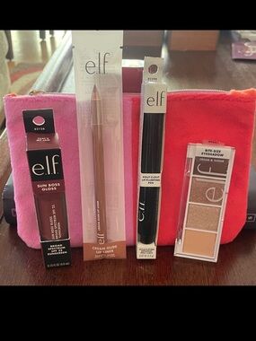 e.l.f. Makeup Set: lip gloss, lip liner, plumping pen, & eyeshadow in pouch. NWT